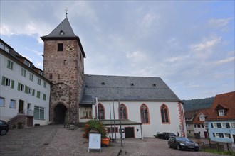 Market square with historic middle gate as town gate and market church Parish church Maria