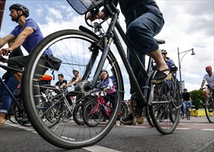 Cycling and environmental organisations demonstrate against transport policy. The bicycle