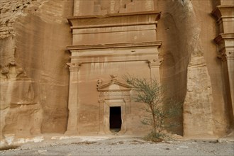 Nabataean tomb at the rock Qasr Al-Bint, Hegra or Mada'in Salih, AlUla region, Medina province,