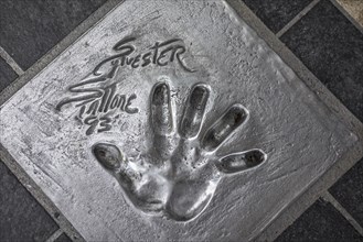 Handprint of American actor Sylvester Stallone at the Esplanade Georges Pompidou in the city