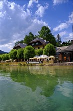 Beer garden at Königssee, in Schönau, Königssee, Berchtesgadener Land, Upper Bavaria, Bavaria,