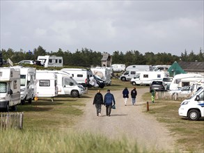 Motorhomes and caravans on a campsite, Vejers, Denmark, 16.07.2023, Europe