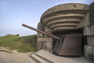 German 152 mm navy gun in bunker of the Batterie Le Chaos, part of the Atlantikwall at