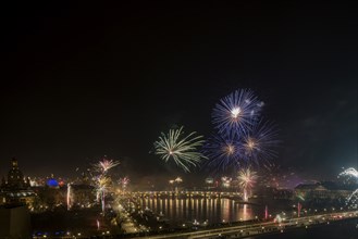 New Year's Eve fireworks over Dresden's Old Town, Dresden, Saxony, Germany, Europe