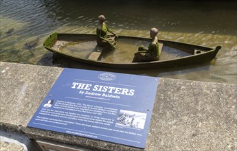 Information sign notice 'The Sisters' sculpture by Andrew Baldwin 2020, River Deben, Woodbridge,