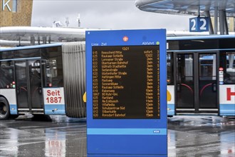 Digital timetable, display board, at the central bus station, WSW buses, at the main railway