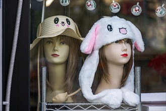 Mannequins with rabbit hats, Gernua, Italy, Europe