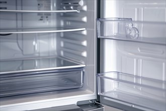 Empty open refrigerator with no food. KI generiert, generiert, AI generated