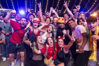 Group of fans at the Adidas fan zone at the Bundestag after the final match between Spain and