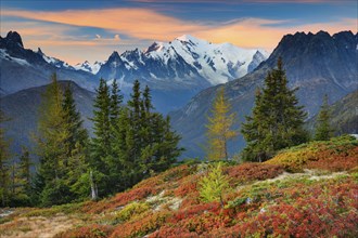 Mont Blanc at sunrise in the Savoy, France, Europe