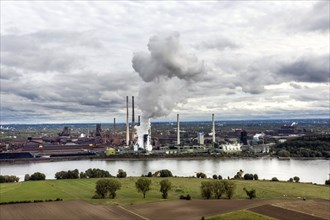 Thyssen Krupp steelworks Duisburg Hamborn, smoke from extinguishing tower of Schwelgern coking