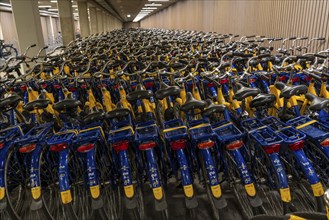 Bicycles at the OV-Fiets rental station, at Utrecht Central Station, hundreds of rental bikes