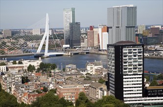 Views looking over the city centre from the 185 metre tall Euromast tower, Rotterdam, Netherlands