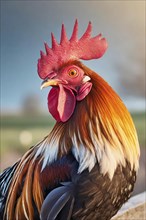 Rooster (Gallus gallus domesticus), male domestic fowl, portrait, AI generated, AI generated