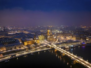 Dresden Old Town at night in winter, Dresden, Saxony, Germany, Europe