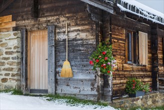 Lovingly decorated mountain hut, wooden hut, alpine hut, picturesque, broom, tourism, travel,