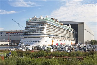 Undocking, cruise ship, Meyer Werft, Papenburg, Germany, Europe