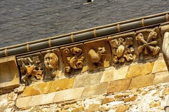 Vic le Comte, sculptures of Saint-Pierre church, Puy de Dome department, Auvergne Rhone Alpes,