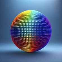 3D rendering of an abstract digital sphere composed of dots with a gradient background, AI