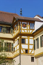 Half-timbered building, clock, window, clock face, hands, time, bell, Hohentübingen Castle, Museum