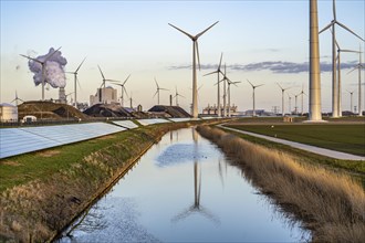 Solar park on the Slaperdijk dyke near the Eemshaven, test project, 17, 000 solar modules were