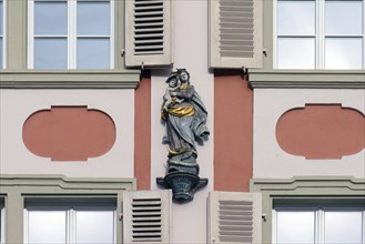 Sculpture of Maria immaculata on a residential building, Kitzingen, Lower Franconia, Bavaria,