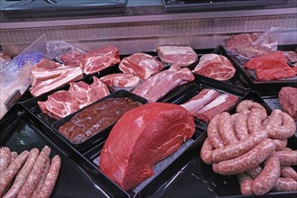 Variation of fine meat products in the butcher's shop