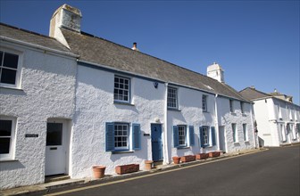 Traditional whitewashed cottages in St Mawes, Cornwall, England, UK