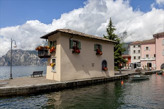 Old customs house at the harbour, Torbole, Lake Garda, north shore, Trentino, Italy, Europe