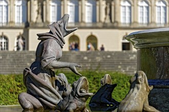 Farmer's wife in transformation from human to frog, hybrid creature, figure, gargoyle at the Latona