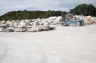 Fork lift truck operating at Portland Stone Firms Limited, the world's largest supplier of Portland