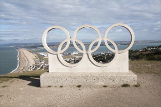 Olympic Rings memorial from London 2012 marking Weymouth and Isle of Portland as venue for sailing