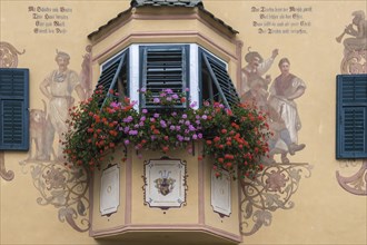 Painted house facade, Castelrotto, Dolomites, South Tyrol, Italy, Europe