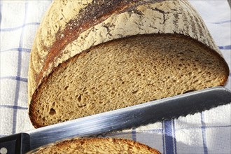 Close-up of a good, crusty sliced loaf of bread