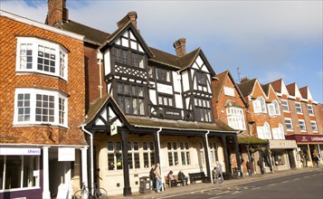 Lloyds high street bank branch in historic half-timbered building, Marlborough, Wiltshire, England,