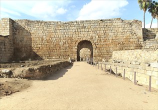 Walls inside Alcazaba castle building, Merida, Extremadura, Spain, Europe