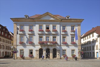 Town Hall with EU flag, Town Hall Square, Landau in der Pfalz, Rhineland-Palatinate, Germany,