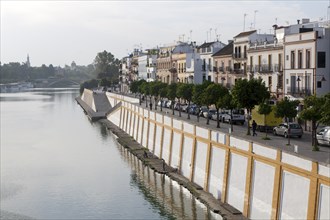 Historic houses on Calle Betis in the Triana district on the banks of the Guadalquivir river,