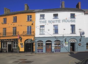 Historic colourful buildings, The White House pub, Kinsale, County Cork, Ireland, Irish Republic,