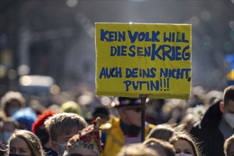 Peace demonstration against the war in Ukraine, instead of the Rose Monday parade in Cologne, with