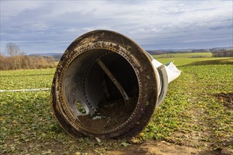 Storm damage, broken wind turbine, Colmitz, Saxony, Germany, Europe