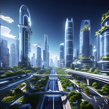 AI generated virtual reality tour highlighting a state of the art futuristic cityscape with