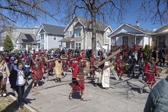 Detroit, Michigan, The Stations of the Cross are portrayed, in Spanish, on Good Friday at the