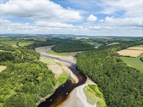 River Emme and Red Cove from a drone, Mothecombe, Plymouth, South Devon, England, United Kingdom,