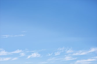 Cirrus clouds (Cirrus) and veil cloud (Cirrostratus) in the blue sky, wide sky with subtle clouds