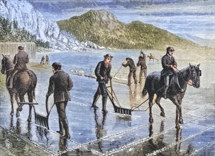 Ice harvesting on the Hudson River in the 1870s. From American Pictures Drawn With Pen And Pencil