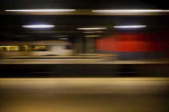 Long exposure from a moving train, Wuppertal, North Rhine-Westphalia, Germany, Europe