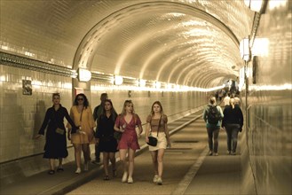 Europe, Germany, Hamburg, City, Harbour, Old Elbe Tunnel under the Elbe, restored east tunnel,