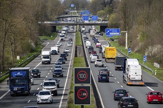 Motorway A40, Ruhrschnellweg, near Bochum, dense traffic, in front of the motorway junction Bochum,