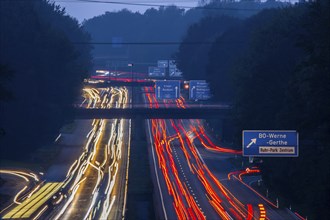 Motorway A40, Ruhrschnellweg, near Bochum, heavy evening traffic, in front of the motorway junction